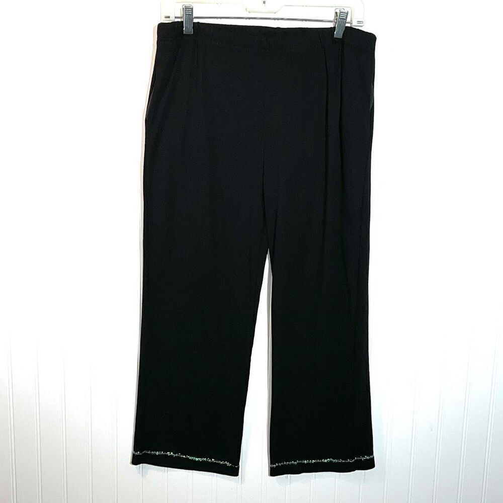 Fashque Sequined Cropped Pants Women’s Large Black Stretch Straight Legs Classic